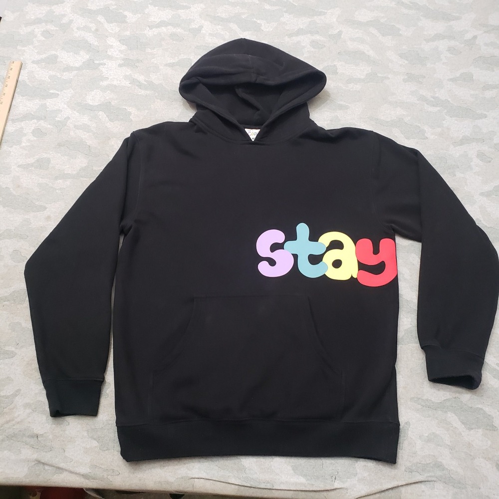 Stay Cool Sweatshirt Mens Medium Black Streetwear Pockets Pullover Hoodie